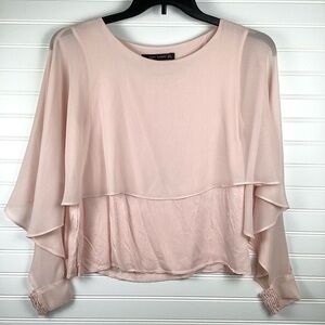 Zara Ladies Top Size M Cape Pale Pink Vest Long Sleeves Floaty Boho Summer!